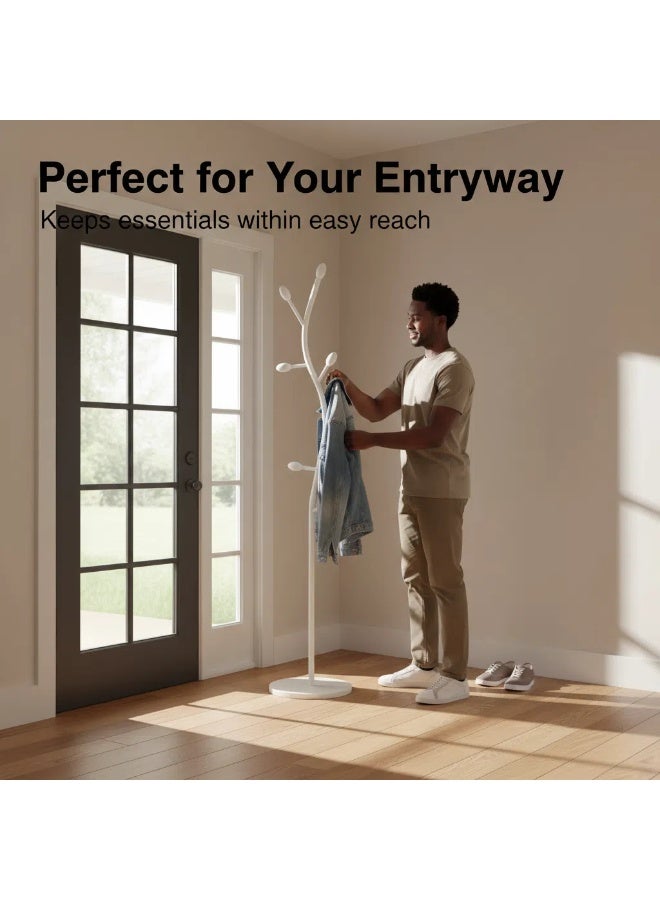 Y&D White Coat Rack Freestanding,Coat Hanger Stand with Modern Sturdy Metal Clothes Rack Standing Hall Tree Hanger for Hats,Scarf, Bag, Jacket - Image 4