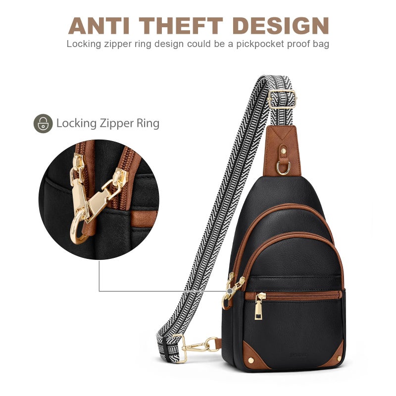 SYTRAH Anti Theft Crossbody Bags for Women, RFID Sling Bag Travel Purse, RFID Cross Body Purses Chest Bag for Travel Black Brown - Image 5