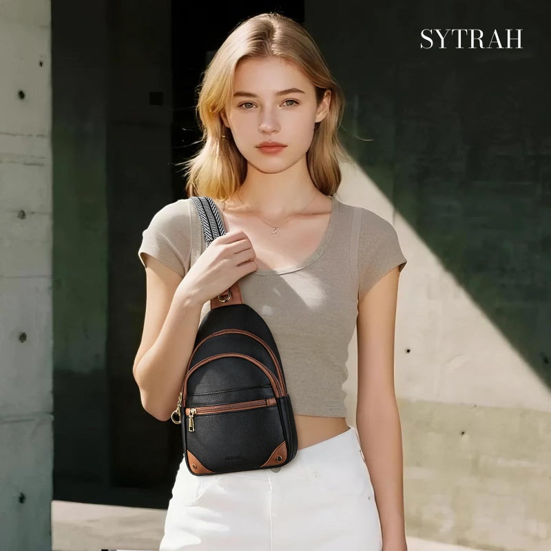 SYTRAH Anti Theft Crossbody Bags for Women, RFID Sling Bag Travel Purse, RFID Cross Body Purses Chest Bag for Travel Black Brown - Image 3