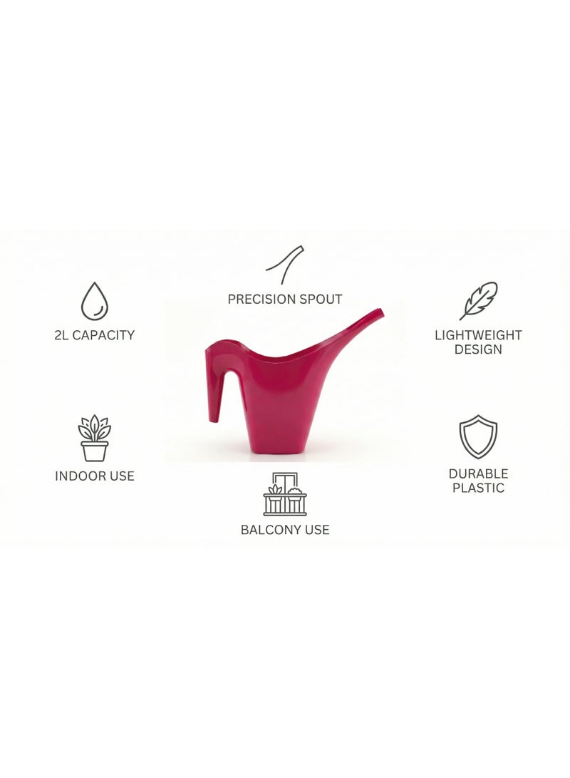 Vibrant Fuchsia Plastic Long Spout Watering Can 2-Litre Capacity for Indoor & Outdoor Houseplants - Manual Garden Watering Pot & Supplies - Image 2