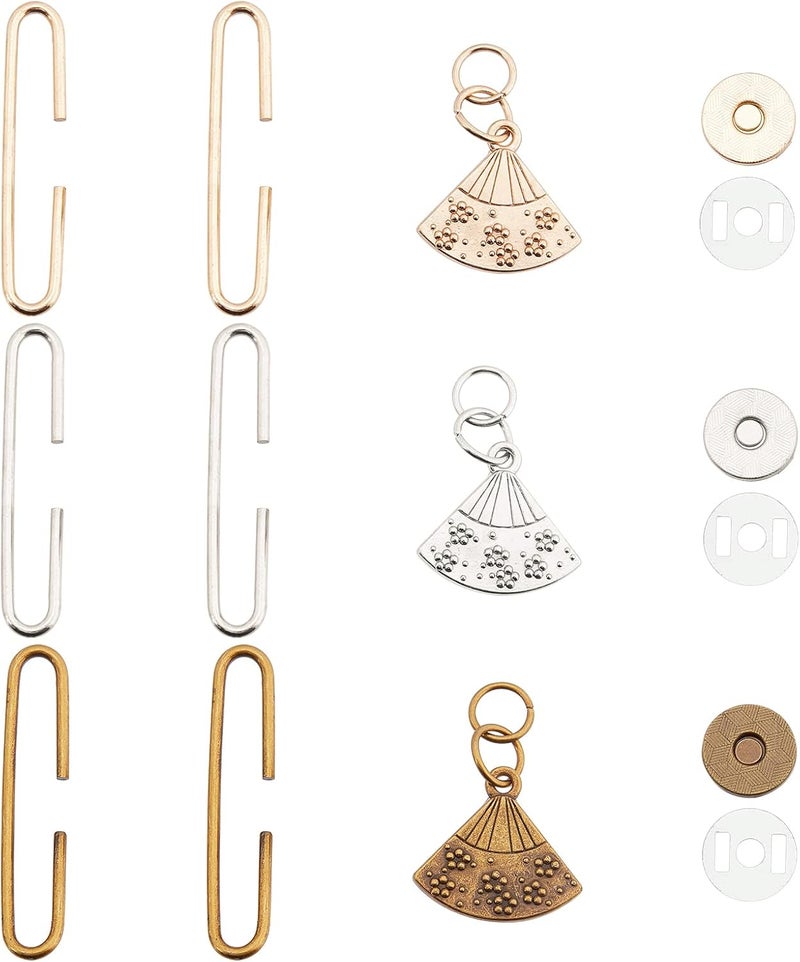 comfrt 3 Sets Purse Clasp Closure Kit, C-Shape Metal Handbag Handle with Round Magnetic Snaps Sector Pendant Clutches Bag Button Clasps Closure for DIY Craft Wallets Bag Leather Handbags Making - Image 1