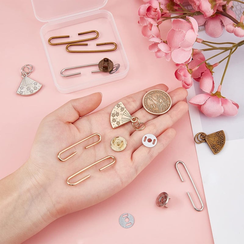 comfrt 3 Sets Purse Clasp Closure Kit, C-Shape Metal Handbag Handle with Round Magnetic Snaps Sector Pendant Clutches Bag Button Clasps Closure for DIY Craft Wallets Bag Leather Handbags Making - Image 5