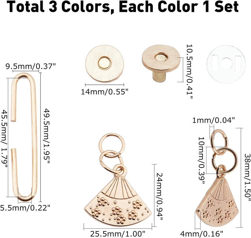 comfrt 3 Sets Purse Clasp Closure Kit, C-Shape Metal Handbag Handle with Round Magnetic Snaps Sector Pendant Clutches Bag Button Clasps Closure for DIY Craft Wallets Bag Leather Handbags Making - Image 4