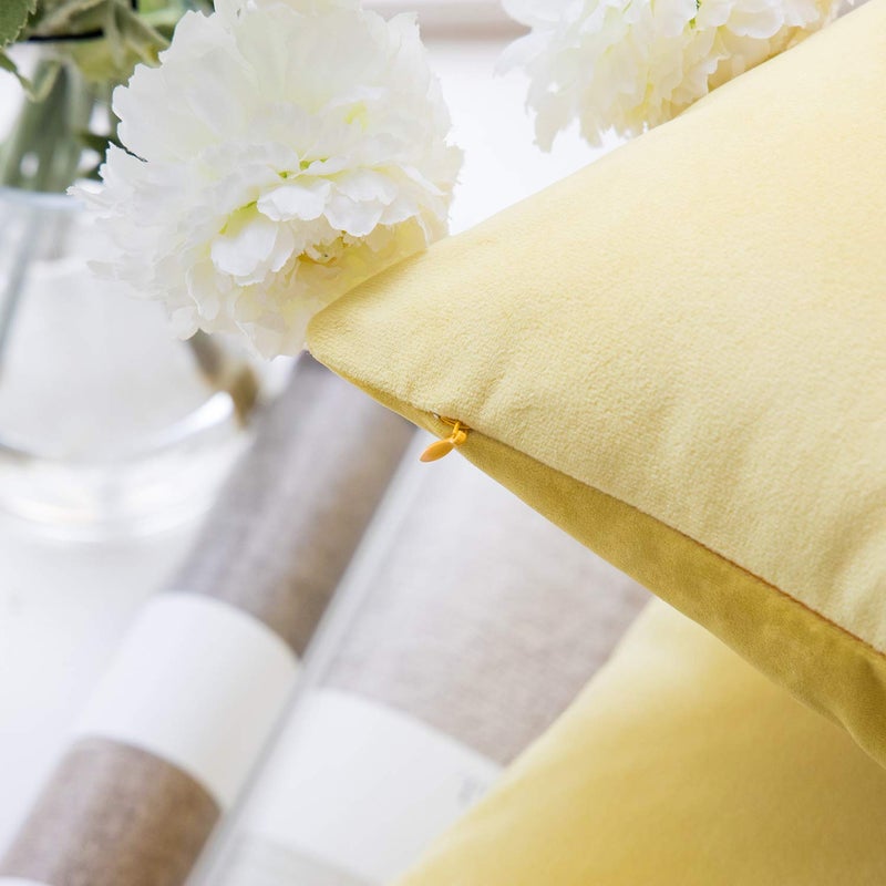 Phantoscope Pack of 2 Velvet Decorative Throw Decorative Pillow Cover Soft Solid Square Cushion Case for Couch Yellow 12 x 20 inches 30 x 50 cm - Image 2