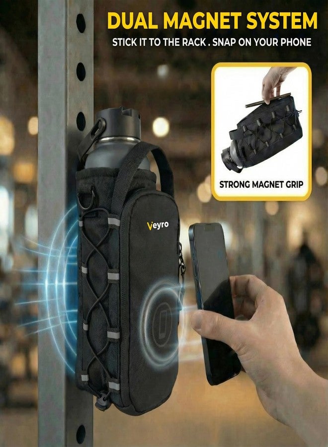 Veyro Magnetic Gym Bag with strong Magnetic Phone Holder - Gym water bottle bag holder for men and women - Compact Gym Crossbody Pouch - Compact Crossbody Pouch (Black) - Image 2