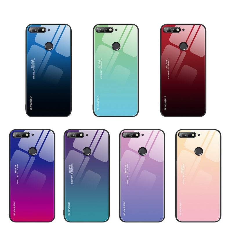 HuHa Protective Cover For Huawei Enjoy 8e Gradient Color Glass Case(Purple Red) - Image 2