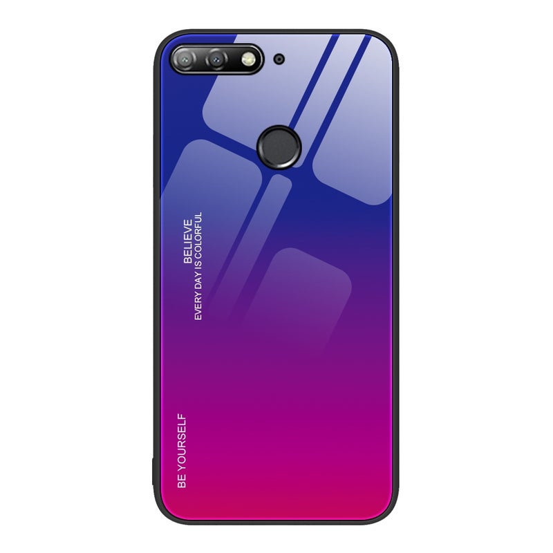 HuHa Protective Cover For Huawei Enjoy 8e Gradient Color Glass Case(Purple Red) - Image 1