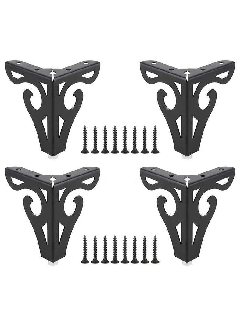 Barakah Furniture Legs, 10cm Heavy Duty Furniture Metal Table Legs with Screws, Perfect for Coffee Table, Dining Table, Cabinet and Sofa (Retro Design, Black) - Image 2