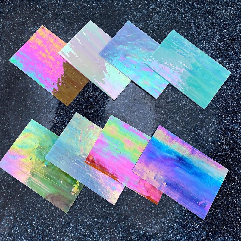 LITMIND 8 Pcs Stained Glass Sheets Variety Pack, 4 x 6 inch Iridescent Glass Sheets for Beginners, Mosaic Tiles for Crafts, Art Glass Pack (Opaque/Iridescent) - Image 5