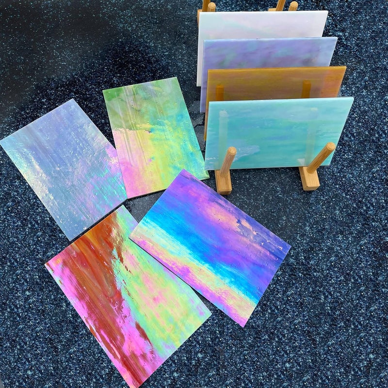 LITMIND 8 Pcs Stained Glass Sheets Variety Pack, 4 x 6 inch Iridescent Glass Sheets for Beginners, Mosaic Tiles for Crafts, Art Glass Pack (Opaque/Iridescent) - Image 3