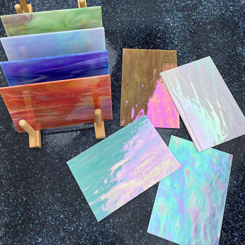 LITMIND 8 Pcs Stained Glass Sheets Variety Pack, 4 x 6 inch Iridescent Glass Sheets for Beginners, Mosaic Tiles for Crafts, Art Glass Pack (Opaque/Iridescent) - Image 4