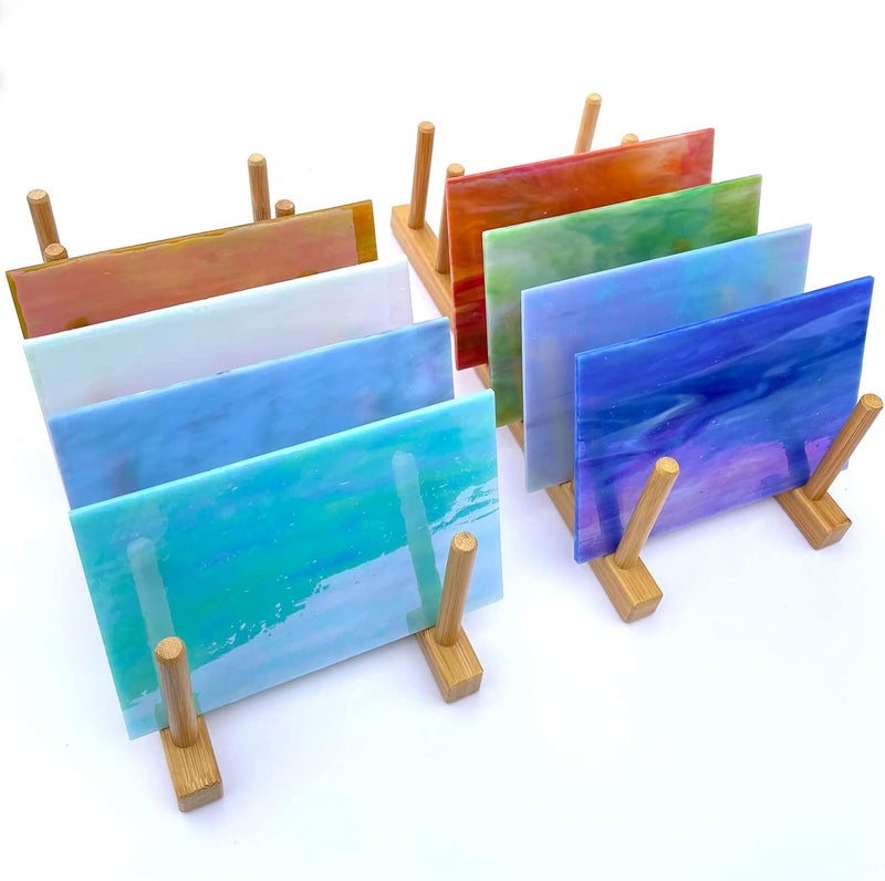 LITMIND 8 Pcs Stained Glass Sheets Variety Pack, 4 x 6 inch Iridescent Glass Sheets for Beginners, Mosaic Tiles for Crafts, Art Glass Pack (Opaque/Iridescent) - Image 2