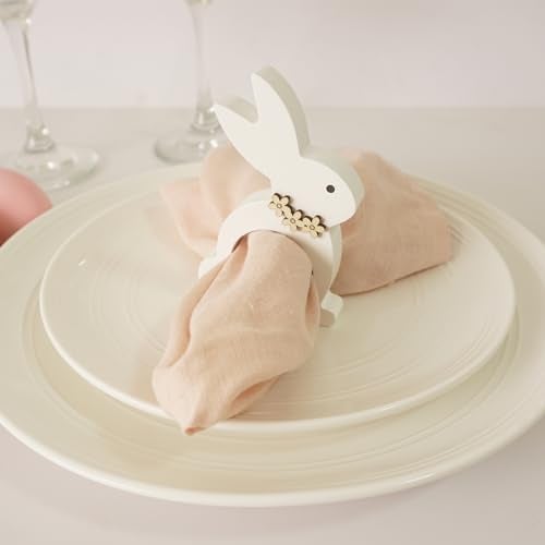 Utalek Easter Bunny Napkin Rings Set of 6, Wooden Bunny Napkin Rings, Rabbit Napkin Ring Holders for Easter Party Banquet Dinning Spring Table Decoration - Image 5