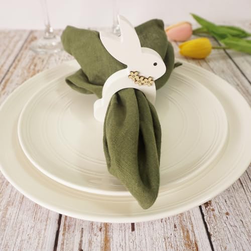 Utalek Easter Bunny Napkin Rings Set of 6, Wooden Bunny Napkin Rings, Rabbit Napkin Ring Holders for Easter Party Banquet Dinning Spring Table Decoration - Image 4