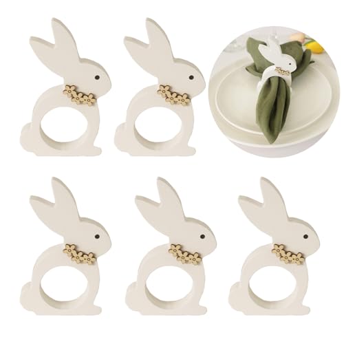 Utalek Easter Bunny Napkin Rings Set of 6, Wooden Bunny Napkin Rings, Rabbit Napkin Ring Holders for Easter Party Banquet Dinning Spring Table Decoration - Image 1