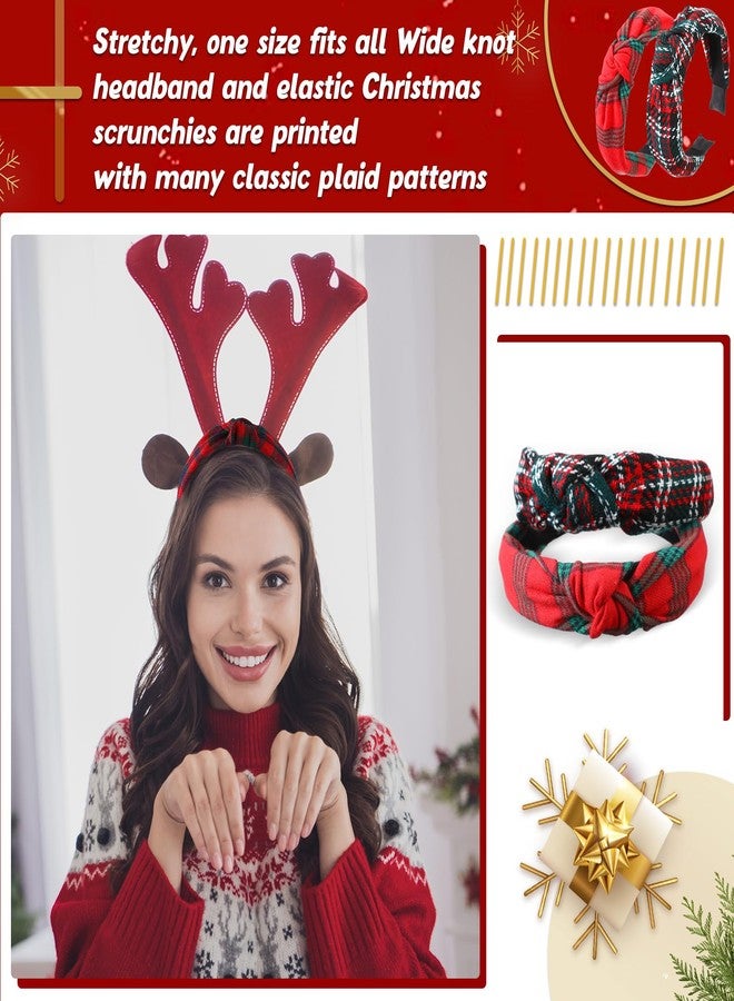 Yilloog 12 Pcs Christmas Knotted Retro Hair Band Snowflake Buffalo Plaid Headband Green Red for Women Wide Accessories Holiday Hoop Hairband for Yoga Run Work - Image 2