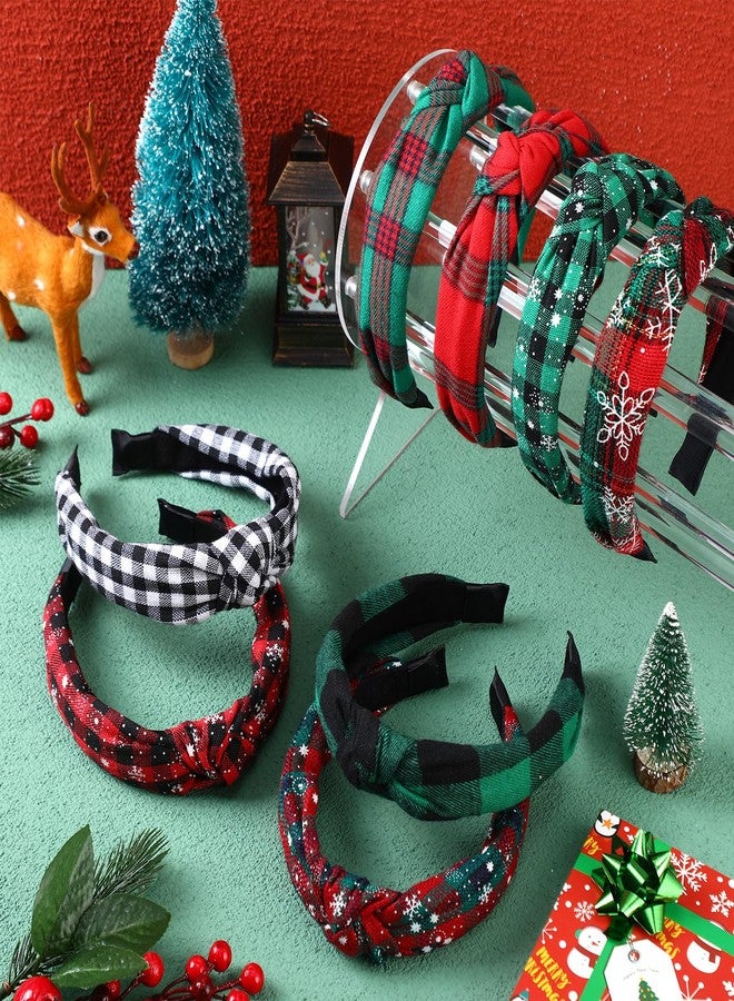 Yilloog 12 Pcs Christmas Knotted Retro Hair Band Snowflake Buffalo Plaid Headband Green Red for Women Wide Accessories Holiday Hoop Hairband for Yoga Run Work - Image 4