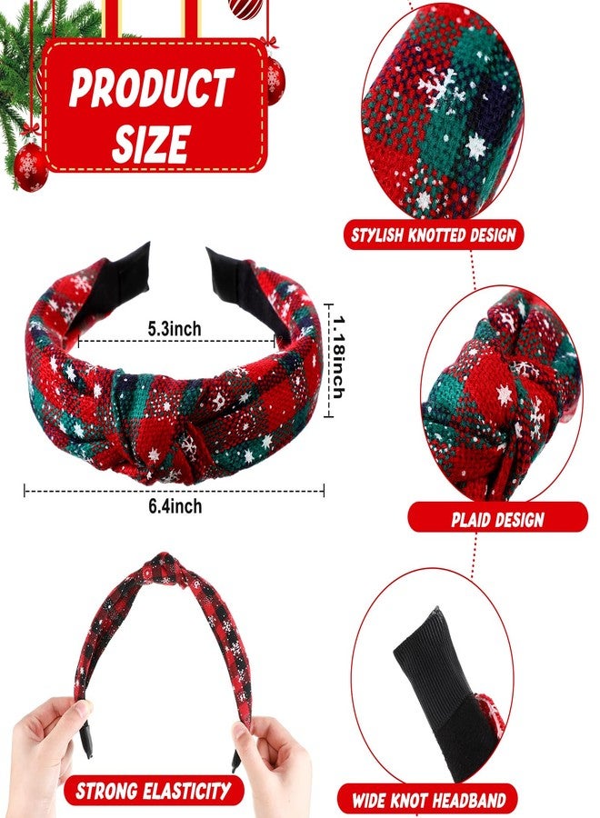 Yilloog 12 Pcs Christmas Knotted Retro Hair Band Snowflake Buffalo Plaid Headband Green Red for Women Wide Accessories Holiday Hoop Hairband for Yoga Run Work - Image 3
