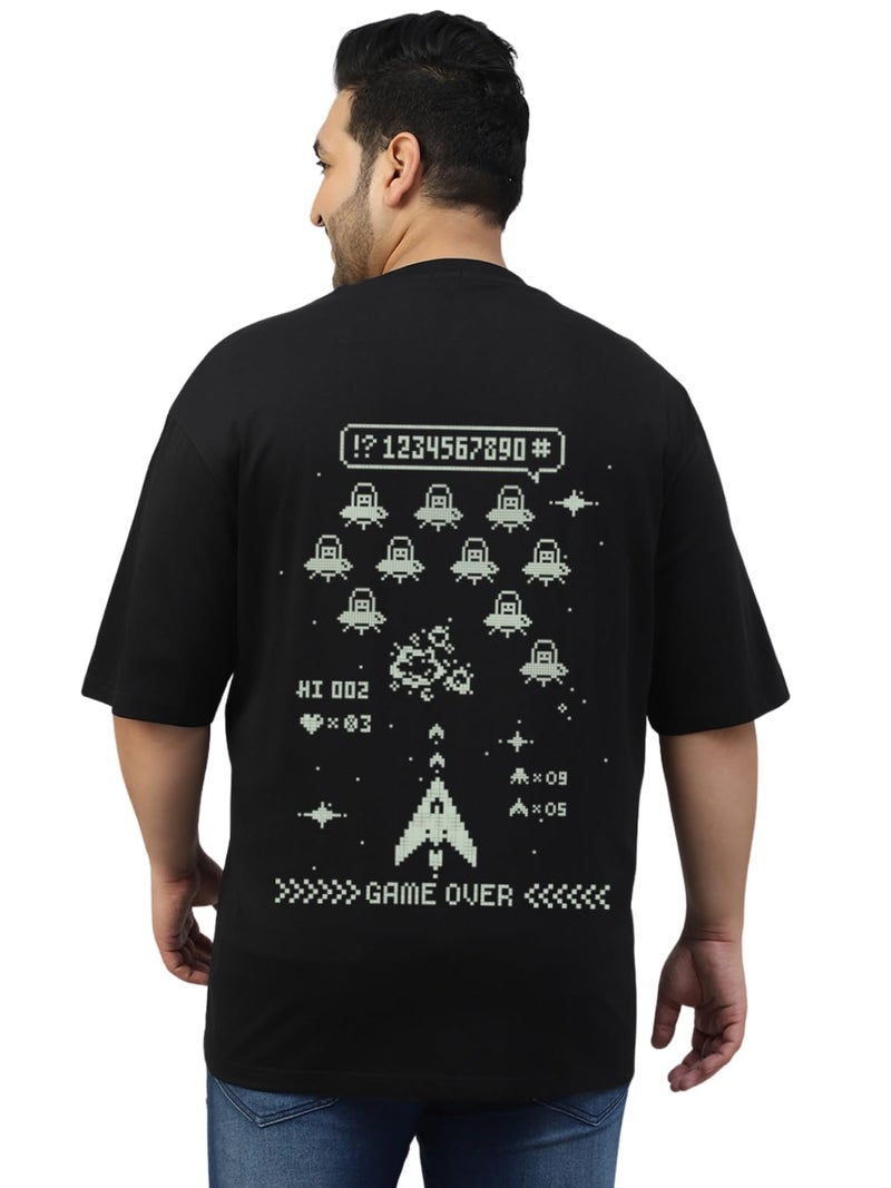 Veirdo® 100% Pure Cotton Oversized Baggy Fit Drop Shoulder Cool Back Graphic Printed T-Shirt for Men (VD_PS_123GMOVR_BL_4XL) - Image 1