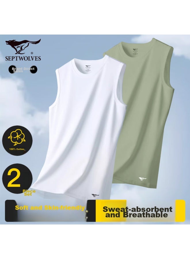 Septwolves Tank Top For Men, Pure Cotton, Summer Sweat-absorbing, Breathable, Sleeveless Vest, All-cotton Athletic Wear - Image 1