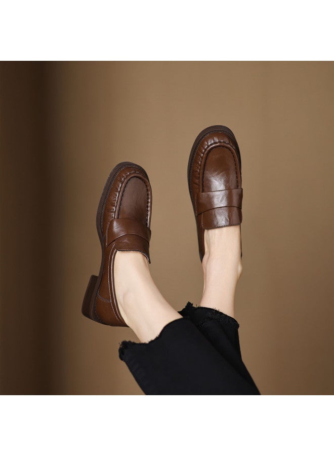 AME British Style Minimalist Loafer 2025 New Wrinkle Versatile Elegant Single Shoe Fashionable Loafer For Women - Image 3