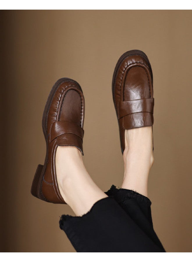 AME British Style Minimalist Loafer 2025 New Wrinkle Versatile Elegant Single Shoe Fashionable Loafer For Women - Image 1