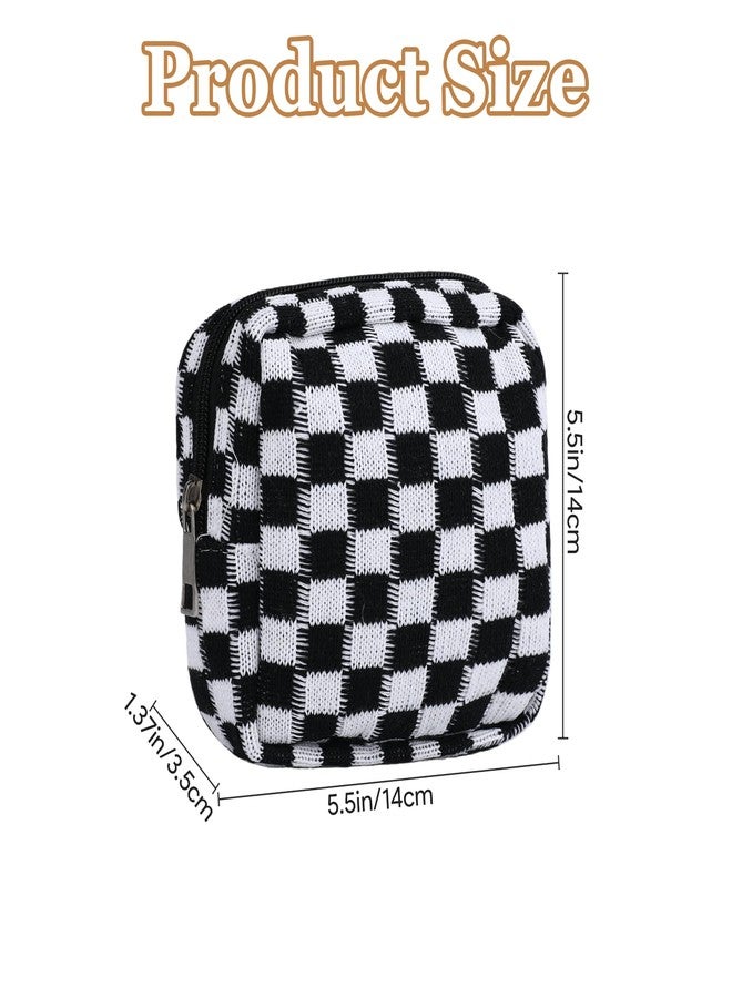 Jaarssho Sanitary Napkin Storage Bag Makeup Bag Set, Black Checkered Knit Design (2pcs Large & Small, Discreet Period Bags Pad Pouch, Small Pouch for Feminine Products, Tampon Holder for Purse Travel Use - Image 2