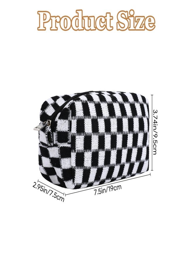 Jaarssho Sanitary Napkin Storage Bag Makeup Bag Set, Black Checkered Knit Design (2pcs Large & Small, Discreet Period Bags Pad Pouch, Small Pouch for Feminine Products, Tampon Holder for Purse Travel Use - Image 3