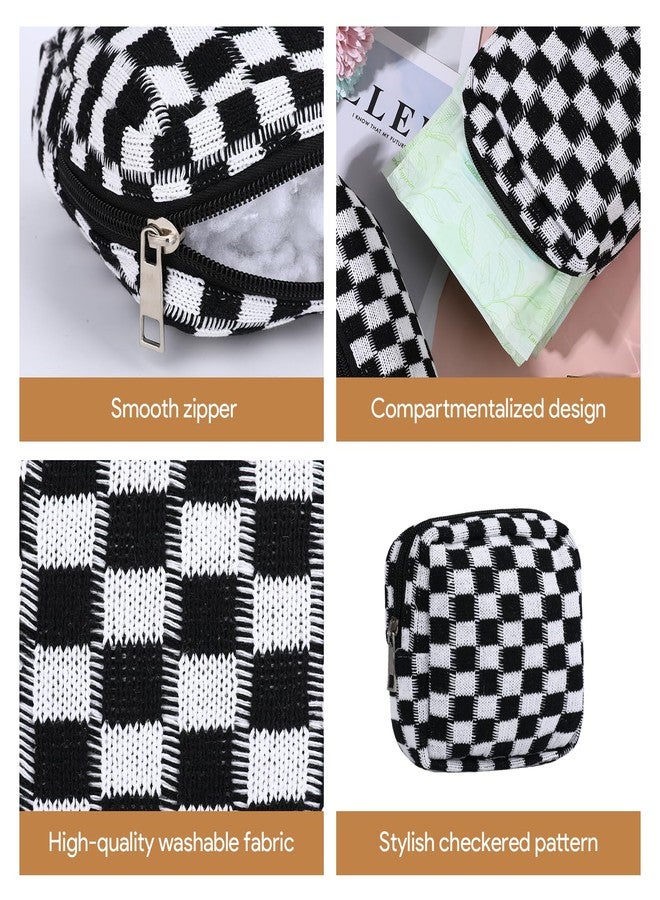 Jaarssho Sanitary Napkin Storage Bag Makeup Bag Set, Black Checkered Knit Design (2pcs Large & Small, Discreet Period Bags Pad Pouch, Small Pouch for Feminine Products, Tampon Holder for Purse Travel Use - Image 4
