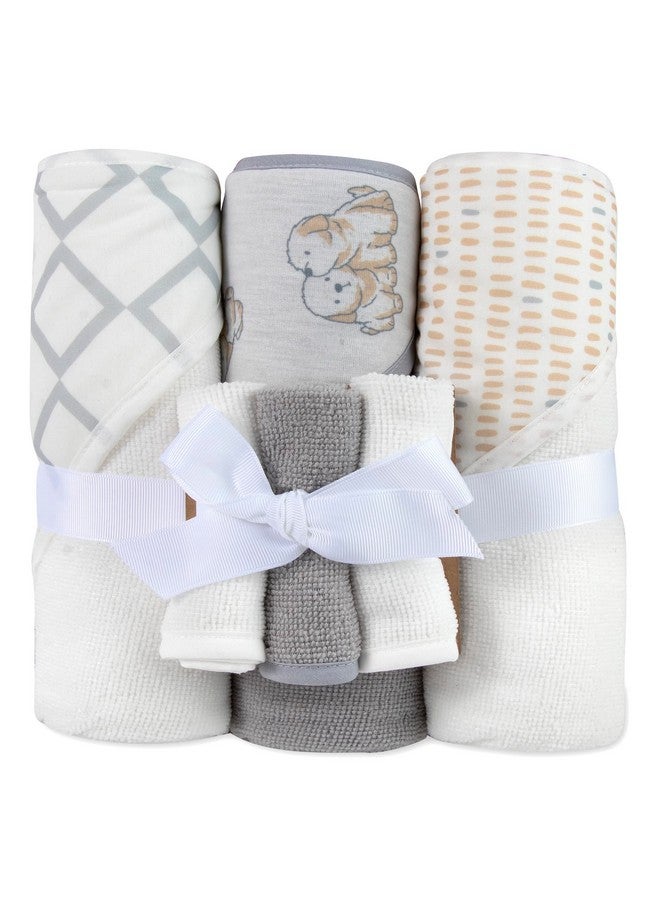 Baby Essentials Hooded Baby Bath Towel and Washcloth 6 Piece Set for Newborns Infants & Toddlers, Boys & Girls Baby Hooded Towels (Puppies & Patterns) - Image 1