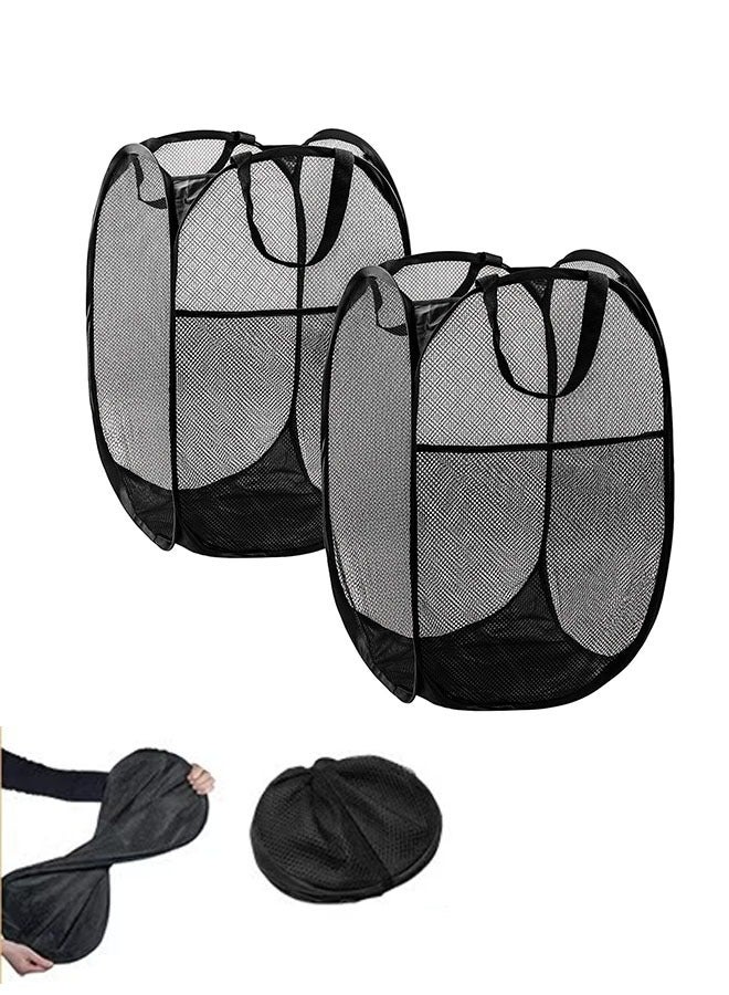 2-Pack Mesh Laundry Basket,Pop Up Hamper,  Foldable & Space Saving, Premium Laundry Basket for Travel and Home Use, Black - Image 1