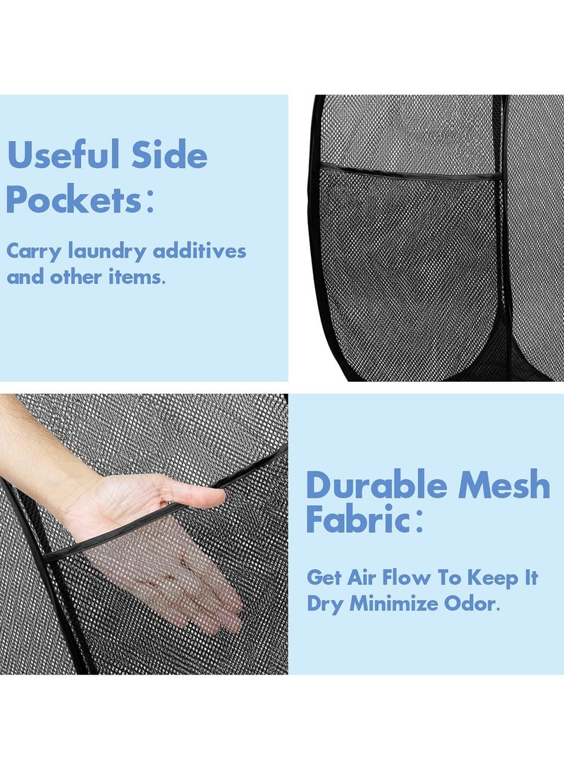 2-Pack Mesh Laundry Basket,Pop Up Hamper,  Foldable & Space Saving, Premium Laundry Basket for Travel and Home Use, Black - Image 5
