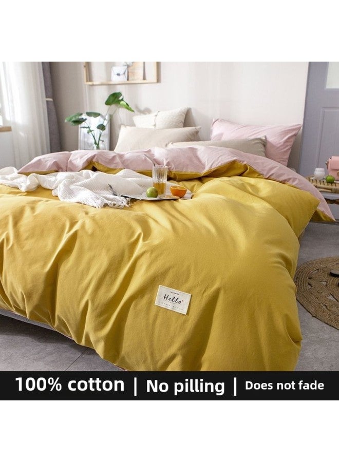 Pure Cotton Quilt Cover Single Piece Washed Cotton Pure Cotton Solid Color Quilt Cover Single Dormitory Double Nordic 1.5m-Color:Apricot Yellow + Bean Paste -Specifications:150x200cm - Image 1