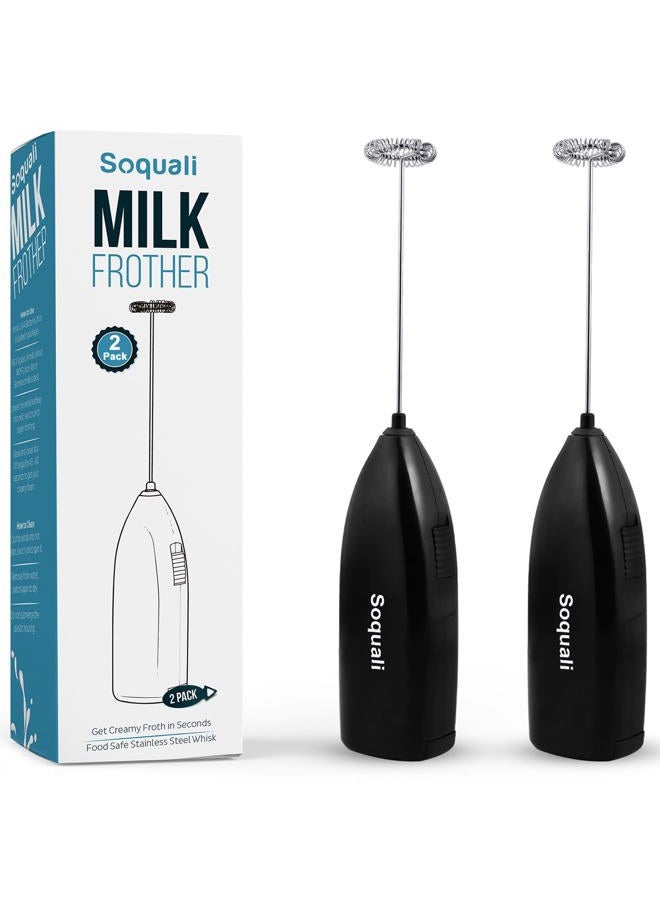Soquali Milk Frother Handheld, Coffee Frother Battery Operated - Perfect to Make Bulletproof Coffee, Latte, Cappuccino, Matcha Tea | Portable Electric Drink Mixer Whisk, Easy to Create Creamy Froth - 2 Pack - Image 1