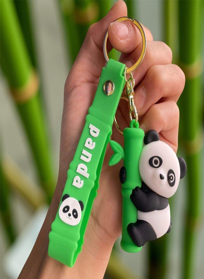 AEROSTARK Cute Panda Keychain for Kids & Adults - 3D Cartoon Panda Hanging on Bamboo | Soft Silicone Animal Keyring with Wrist Strap | Bag, Bike & Car Accessory Gift for Boys, Girls - Image 3