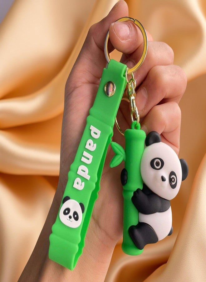 AEROSTARK Cute Panda Keychain for Kids & Adults - 3D Cartoon Panda Hanging on Bamboo | Soft Silicone Animal Keyring with Wrist Strap | Bag, Bike & Car Accessory Gift for Boys, Girls - Image 5