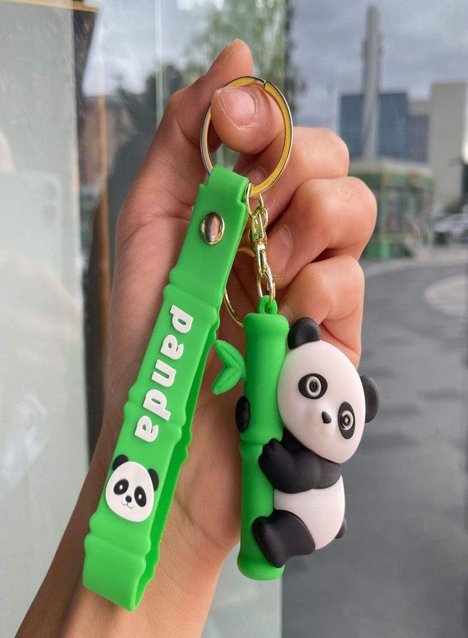 AEROSTARK Cute Panda Keychain for Kids & Adults - 3D Cartoon Panda Hanging on Bamboo | Soft Silicone Animal Keyring with Wrist Strap | Bag, Bike & Car Accessory Gift for Boys, Girls - Image 2