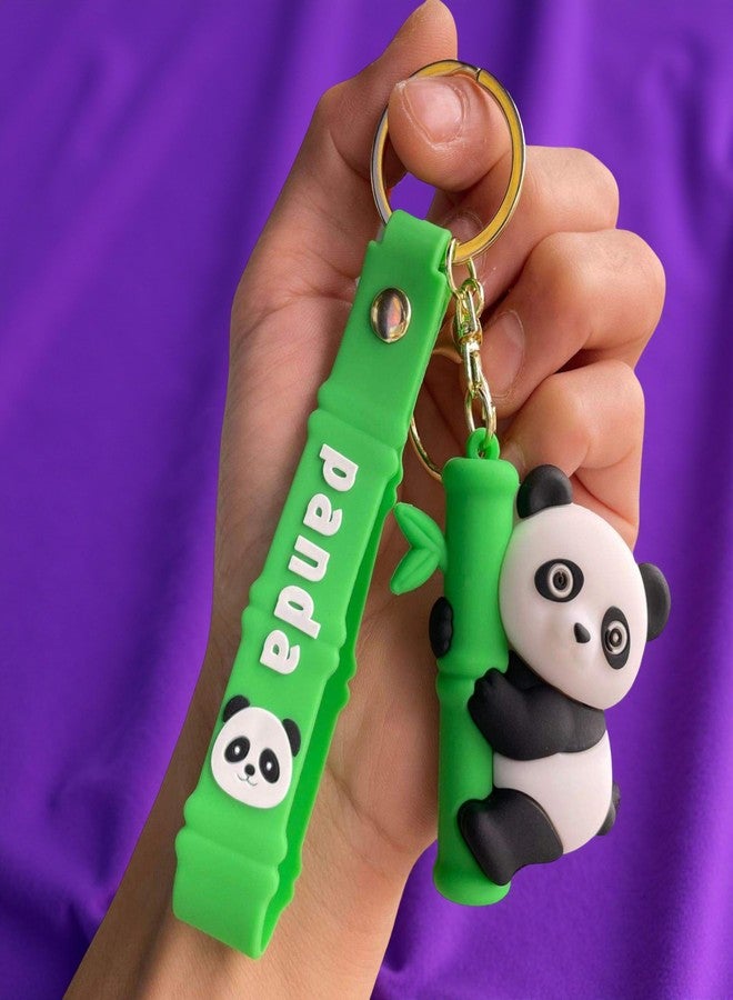 AEROSTARK Cute Panda Keychain for Kids & Adults - 3D Cartoon Panda Hanging on Bamboo | Soft Silicone Animal Keyring with Wrist Strap | Bag, Bike & Car Accessory Gift for Boys, Girls - Image 4