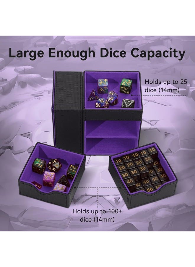 Stepane Dice Tray & Dice Tower Storage Box, 3 in 1 Dice Holder Case (Dice Rolling Tray, Dice Rolling Tower, Dice Storage Drawers), Leather Magnetic Closure DND Accessories Gifts for RPG MTG, Black/Violet - Image 3