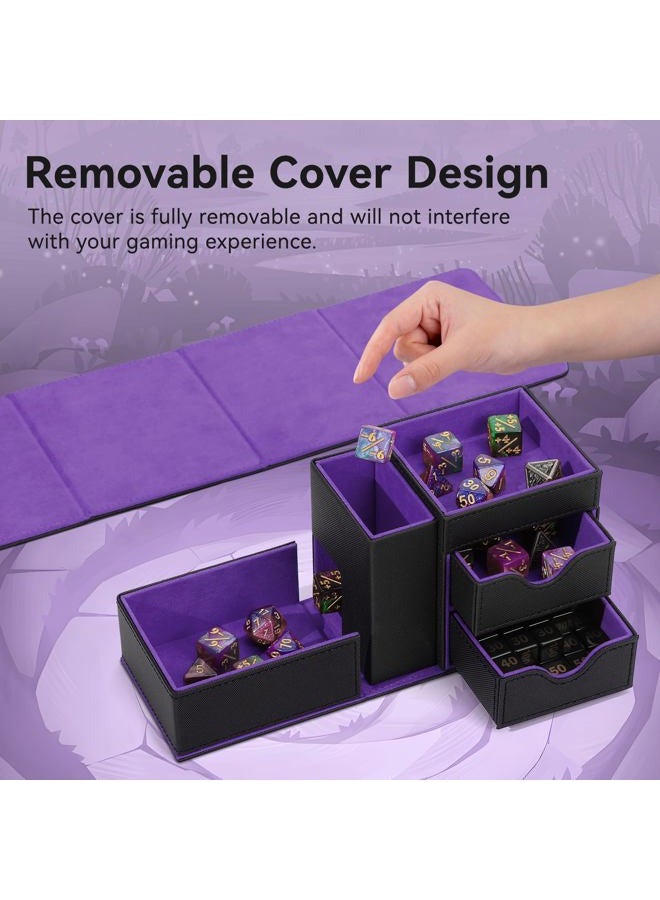 Stepane Dice Tray & Dice Tower Storage Box, 3 in 1 Dice Holder Case (Dice Rolling Tray, Dice Rolling Tower, Dice Storage Drawers), Leather Magnetic Closure DND Accessories Gifts for RPG MTG, Black/Violet - Image 4