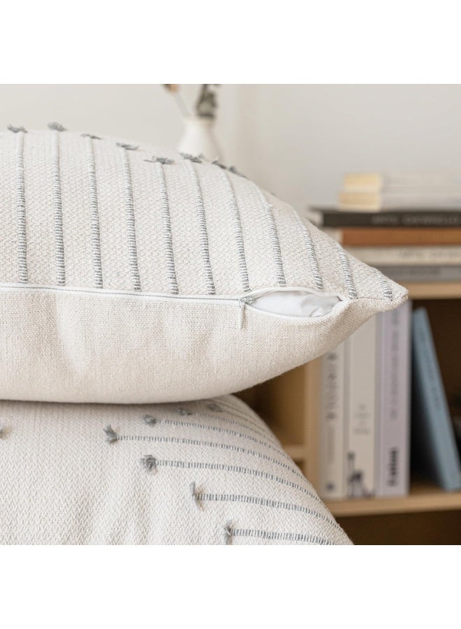 Bukela 1 pack Boho Throw Pillow Covers  Neutral Decorative Textured Cushion Case Farmhouse Pillowcase Modern Square Pillow Covers for Sofa,Couch, Living Room,Beige and Grey - Image 3