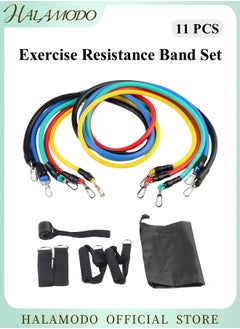 HALAMODO 11 PCS Resistance Band Set Exercise Resistance Bands with Handles for Men and Women Fitness Exercise Bands for Yoga Pilates Physical Therapy Home Workout Set with Door Anchor Ankle Straps Carry Bag  - Image 1