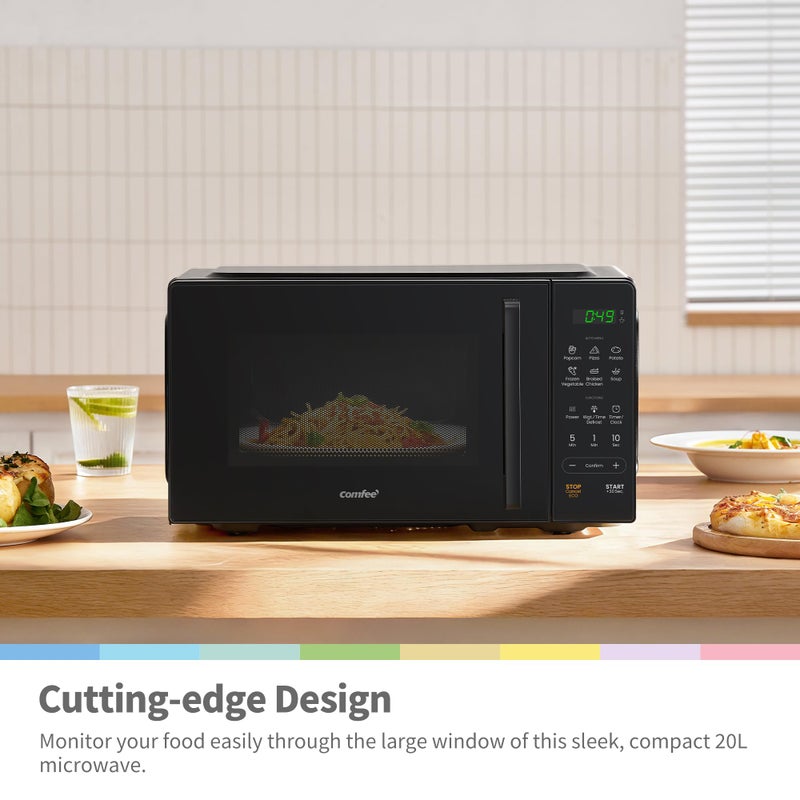 COMFEE' 20L Digital Microwave Oven, 700W Compact Countertop Microwave with Inverter, 6 Auto Menus, Multi-Stage Cooking, ECO Mode, Express Cook, Black - CMO-EM202NF(BK) - Image 3