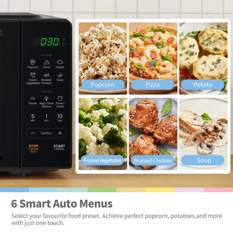 COMFEE' 20L Digital Microwave Oven, 700W Compact Countertop Microwave with Inverter, 6 Auto Menus, Multi-Stage Cooking, ECO Mode, Express Cook, Black - CMO-EM202NF(BK) - Image 4