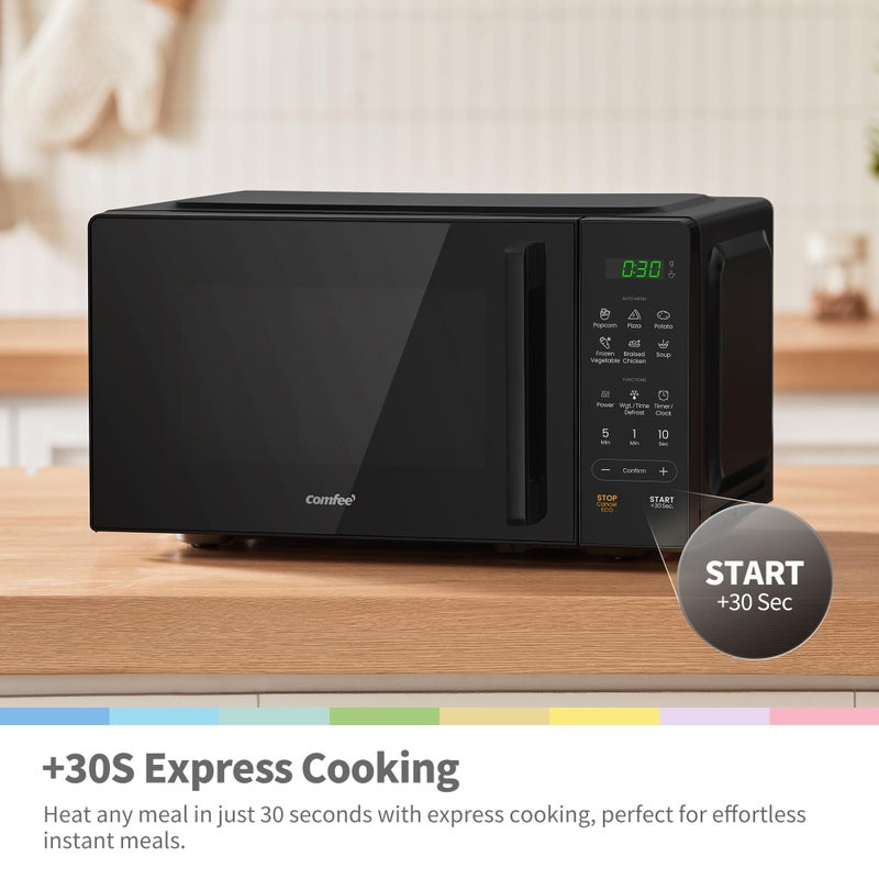 COMFEE' 20L Digital Microwave Oven, 700W Compact Countertop Microwave with Inverter, 6 Auto Menus, Multi-Stage Cooking, ECO Mode, Express Cook, Black - CMO-EM202NF(BK) - Image 5