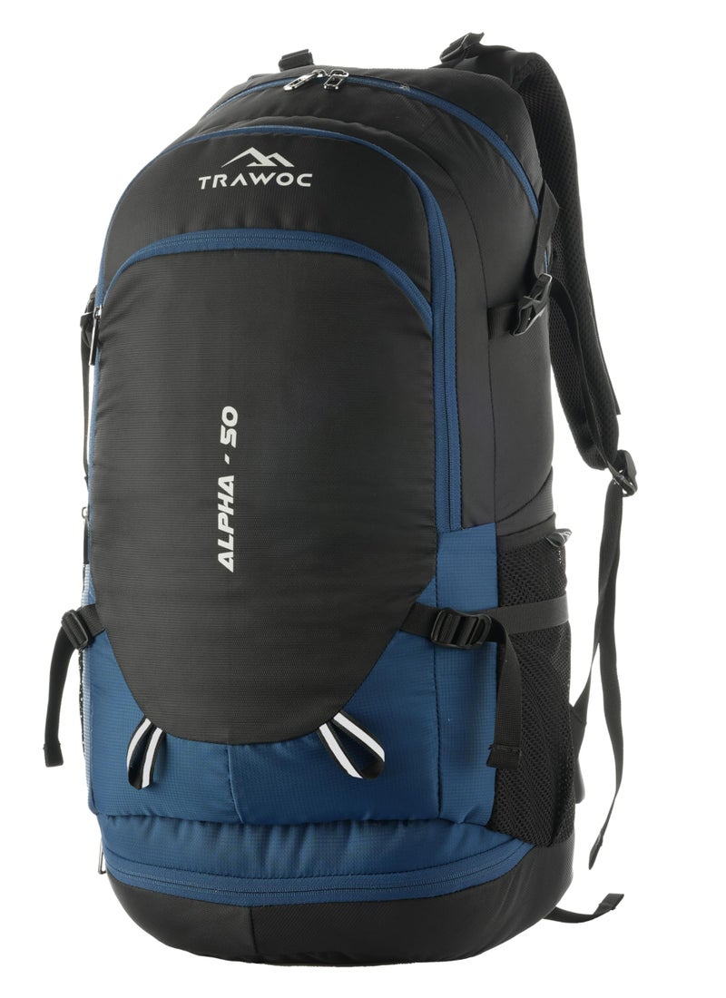 TRAWOC ALPHA 50 Litre Travel Backpack Water Resistant Daypack Bag for Cycling Trekking Hiking Camping for Men & Women, 3 Year Warranty, Sky Blue - Image 1