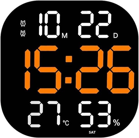 ONTRIP Digital Wall Clock Large Display LED with Temperature Auto Dimming Brightness Time Date Day of Week Remote Controlled Clock Ideal for Home and Office Hexa
