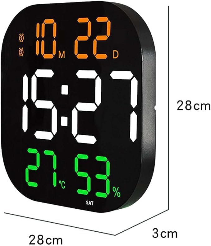ONTRIP Digital Wall Clock Large Display LED with Temperature Auto Dimming Brightness Time Date Day of Week Remote Controlled Clock Ideal for Home and Office Hexa
