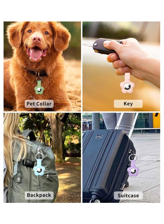 4 Pack Holder Case for Apple AirTag Tracker with Keychain Flower Silicone Protective Cover with Loop Key Ring for Kids Pets - Image 5