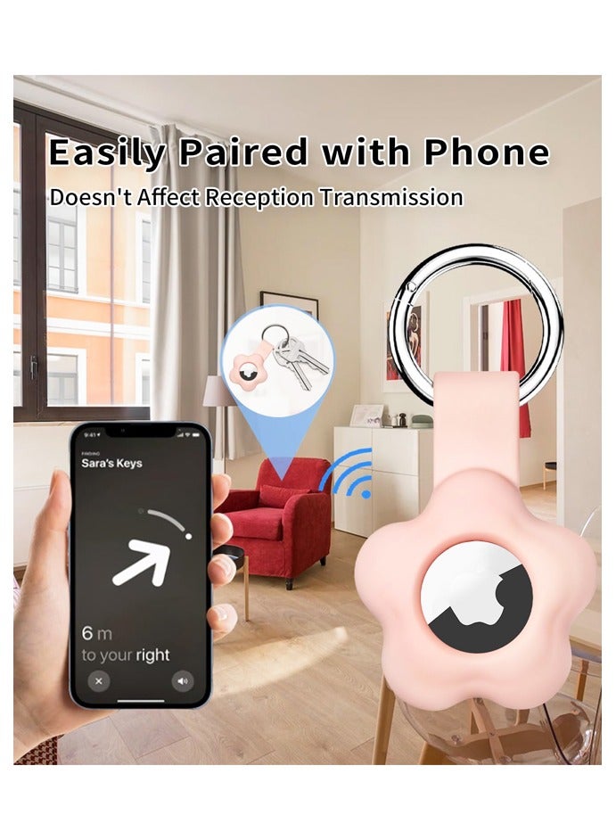 4 Pack Holder Case for Apple AirTag Tracker with Keychain Flower Silicone Protective Cover with Loop Key Ring for Kids Pets - Image 4